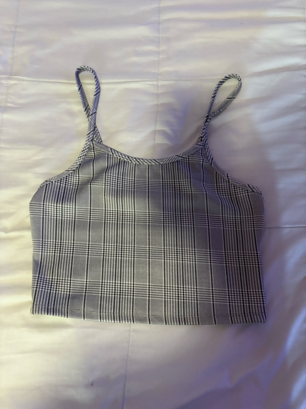 Glen Plaid Cropped Cami Tank Top - Black/White